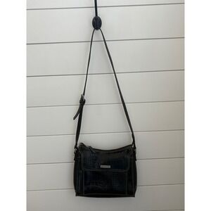 Liz Claiborne Black Croc Embossed Crossbody Shoulder Bag Purse Pink inner lining